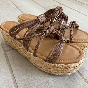 Pink Lily Braided Taupe Espadrille Platform Sandals